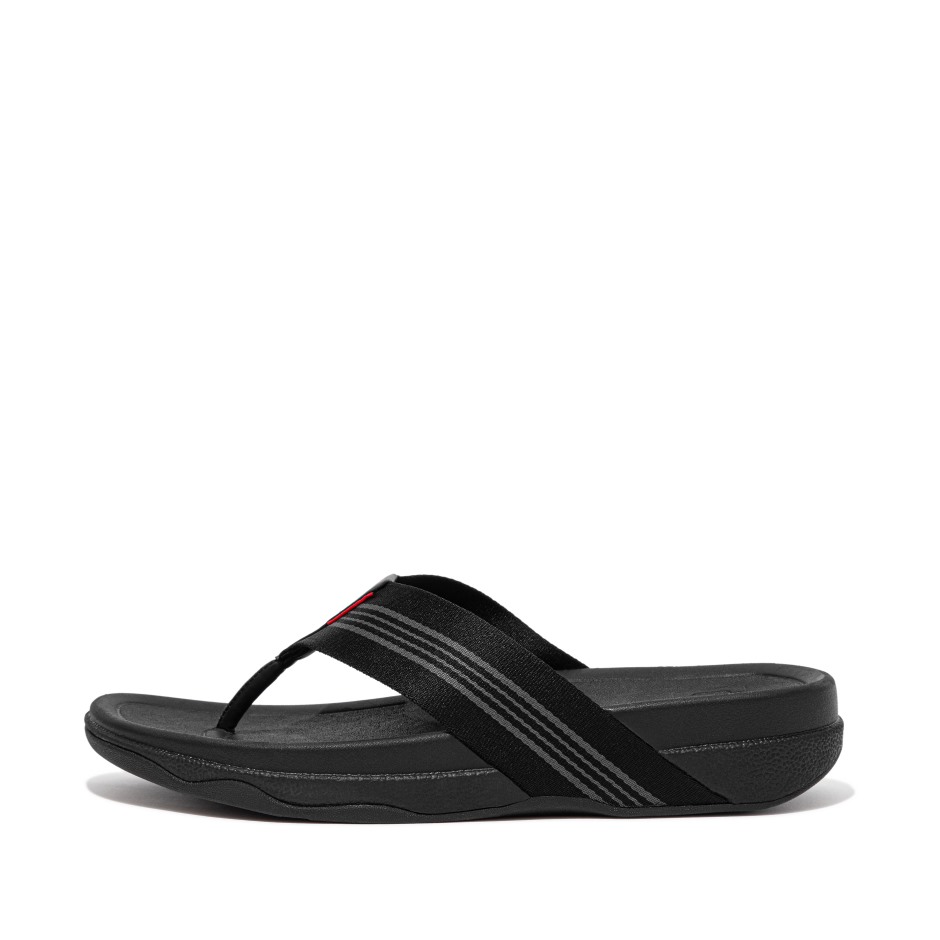 Fitflop ανδρικά πέδιλα σέρφερ με ρίγες ιμάντες ολομαύρα