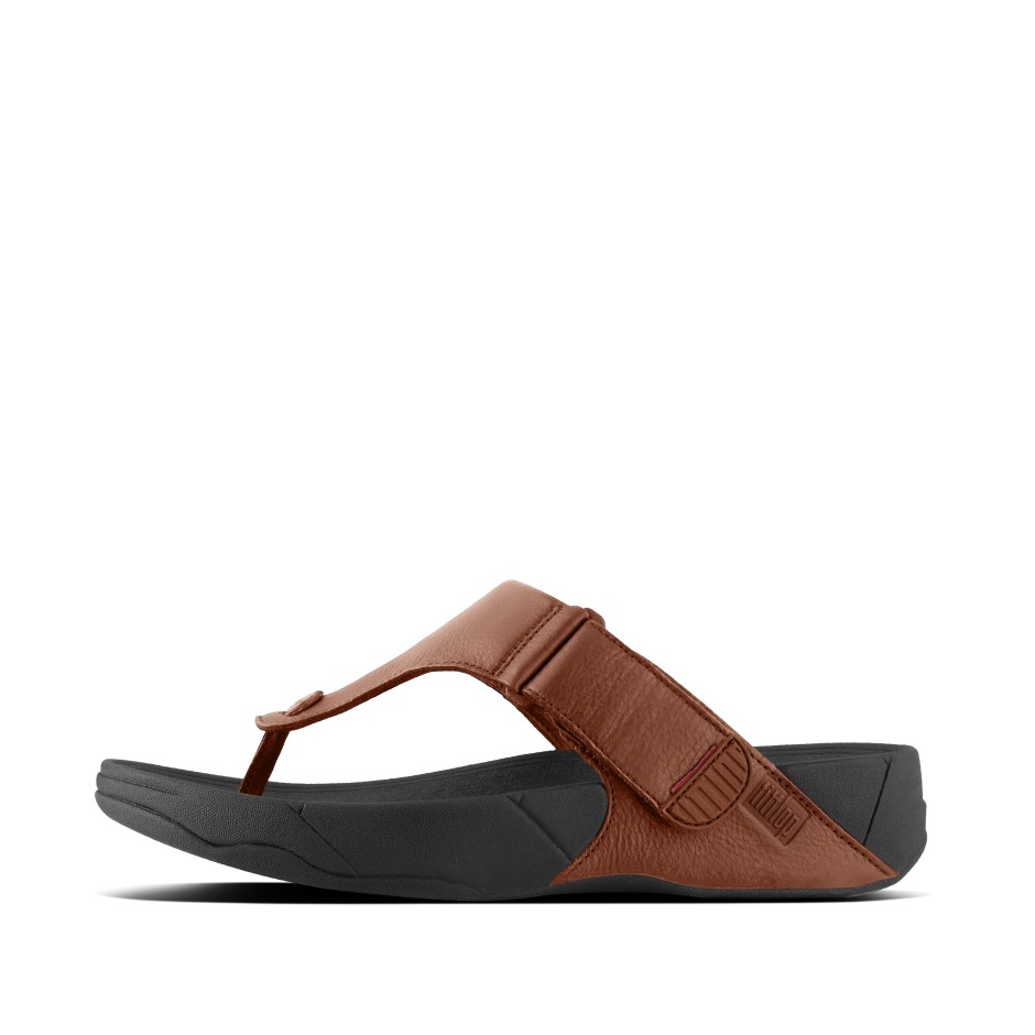 Fitflop Trakk Ii ανδρικές δερμάτινες σαγιονάρες σκούρο μαύρισμα