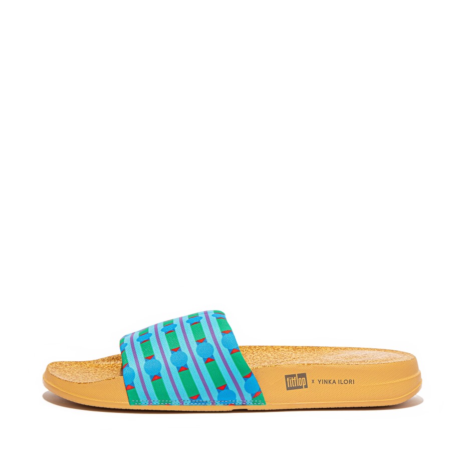Fitflop Iqushion X Yinka Ilori αδιάβροχες τσουλήθρες παγοπράσινες